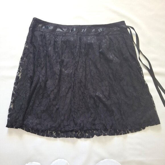 Nygard Gathered Bubble Hem Ribbon & Lace Skirt Size 22 Black Satin Ribbon Lined - Picture 1 of 13